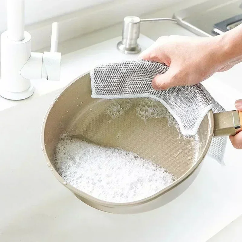 Silver Cleaning Cloth Magic Dish Towel Reusable Non Stick Oil Dishcloth Pot Strong Rust Replace Steel Wire Balls Rag