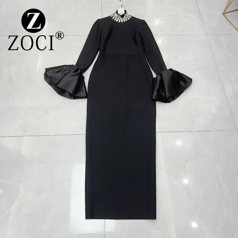 [zoci] Elements Light Luxury High-end Feeling Heavy Diamond Standing Collar Hip Hugging Banquet Evening Dress A3#8865