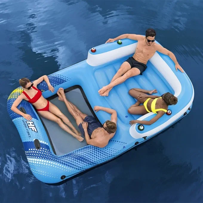 On the sea camping room with awning floating island multi-person large row board chair floating bed