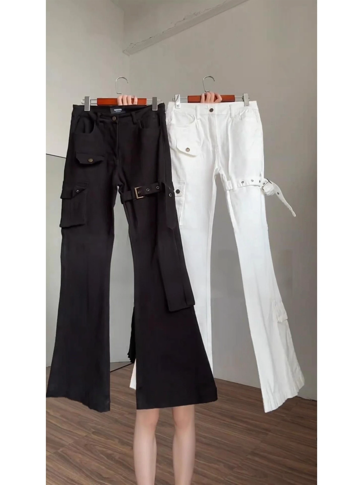 

Bla Vibe Belted Flared Workwear Jeans Men's American High Street Knife Pants Slimming Straight Leg Trousers