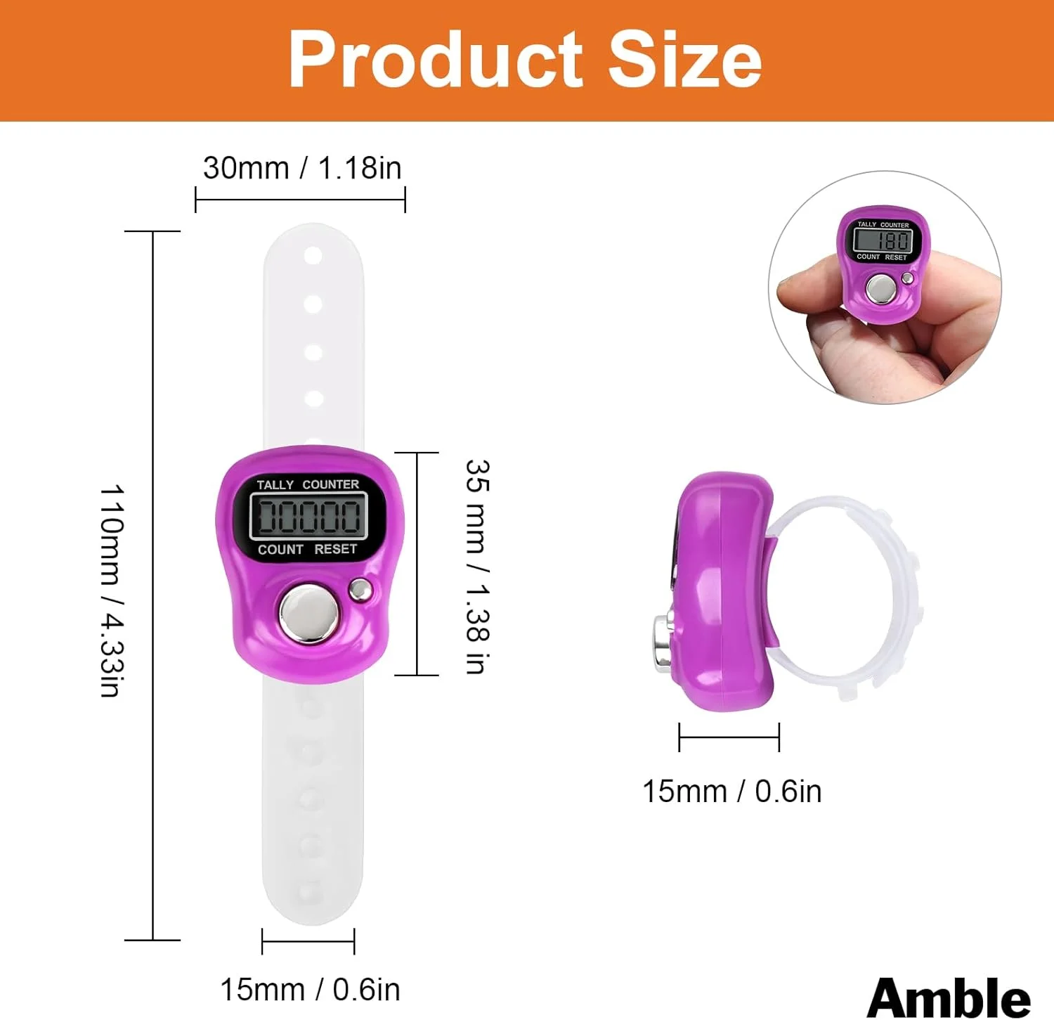 12 قطعة عداد الفرس الإلكتروني للأصابع مكون من أرقام LCD عداد تسجيل اليد الفرس للحياكة واللفة وعد البضائع والجولف #6