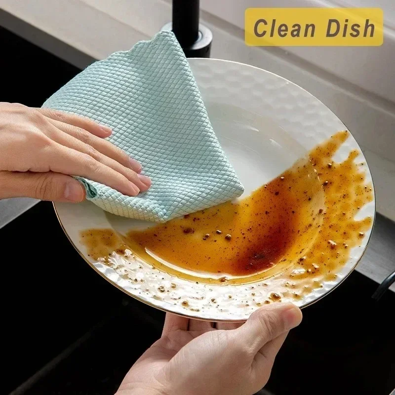 10pcs Microfiber Glass Cleaning Cloth Rag Lint-Free for Windows Car Kitchen Mirror No Trace Reusable Fish Scale Rag Polishing