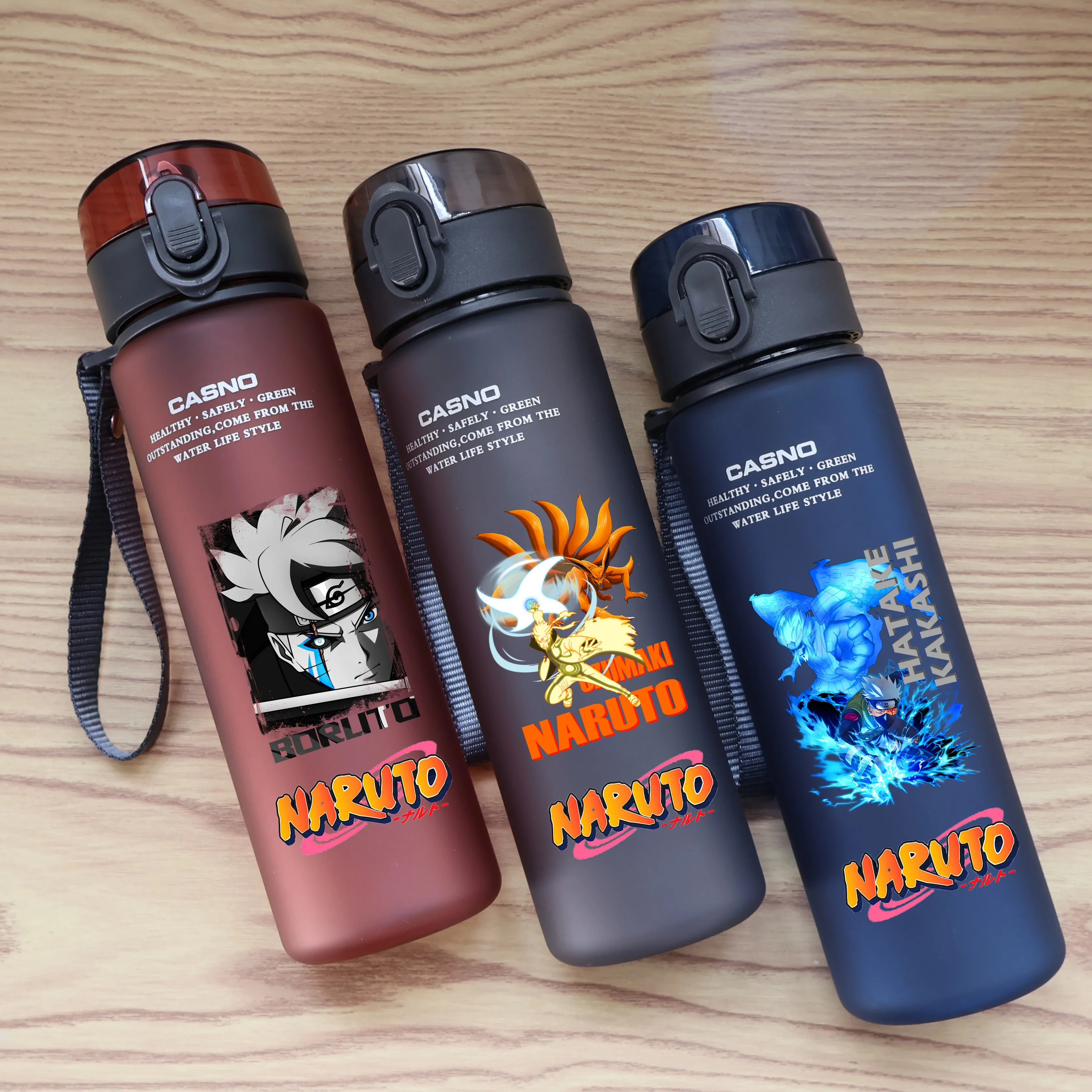 Botella de agua NARUTO Uzumaki Naruto Boruto, vaso de agua de plástico portátil de 560ML, taza de agua deportiva de gran capacidad para adultos y niños, taza de agua de Anime