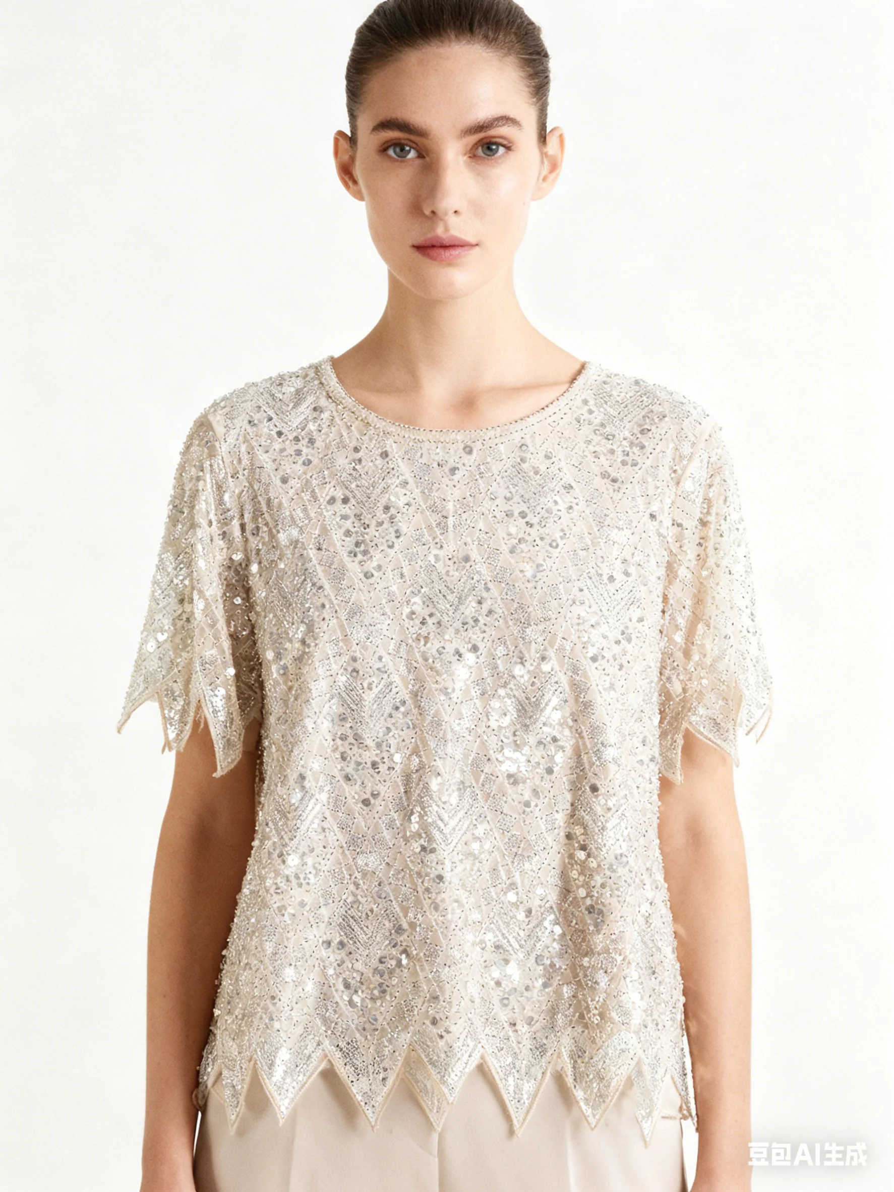 

Ladies' Elegant and Fashionable Party Top - Shiny Glitter Short Sleeves - Easy to Care for Hand Washed Evening Dress, Party Clot