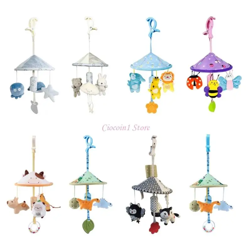 

Y1UB Baby Development Toy Umbrella Cart Canopy Clip Chewable Windchime Soft Plush Doll For Strollers Bouncer Easy Storage