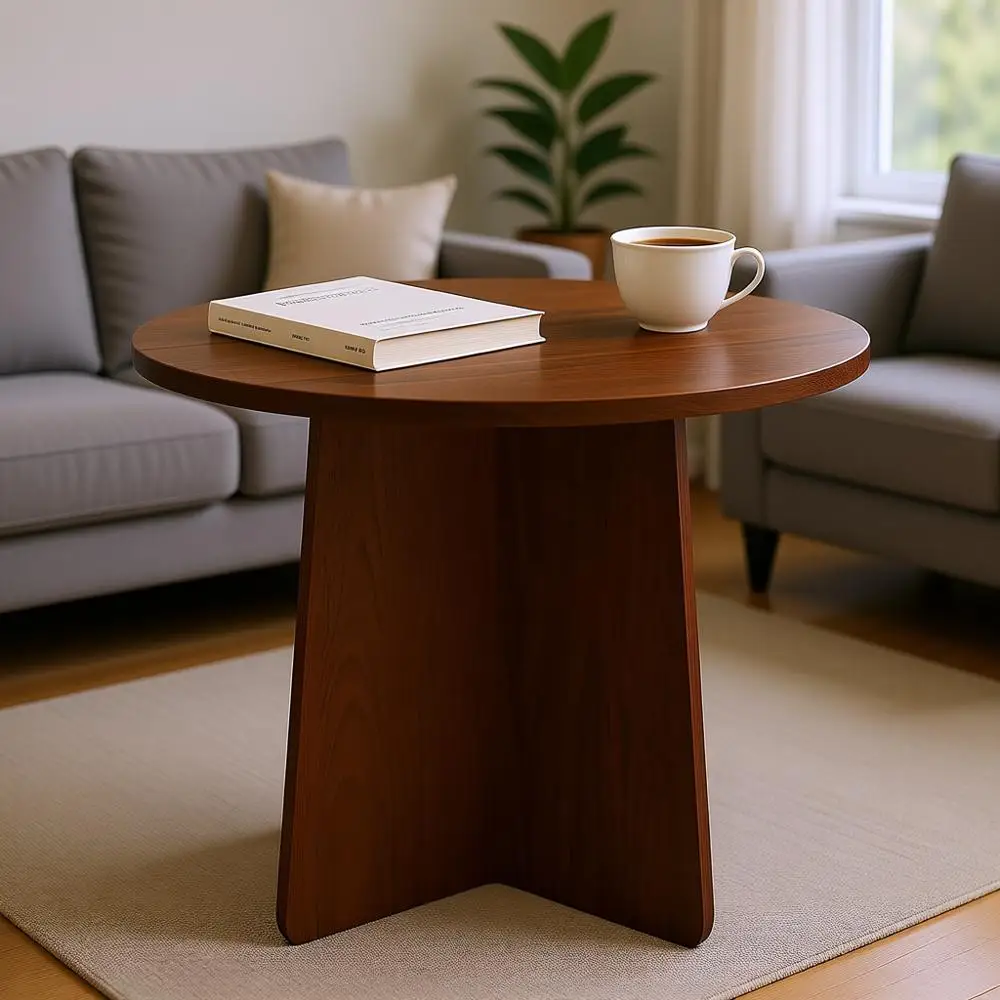 

Round Side Table for Living Room, Small Spaces, Bedroom, Office, Nursery, Rustic Walnut, 15.7 x 15.7 in
