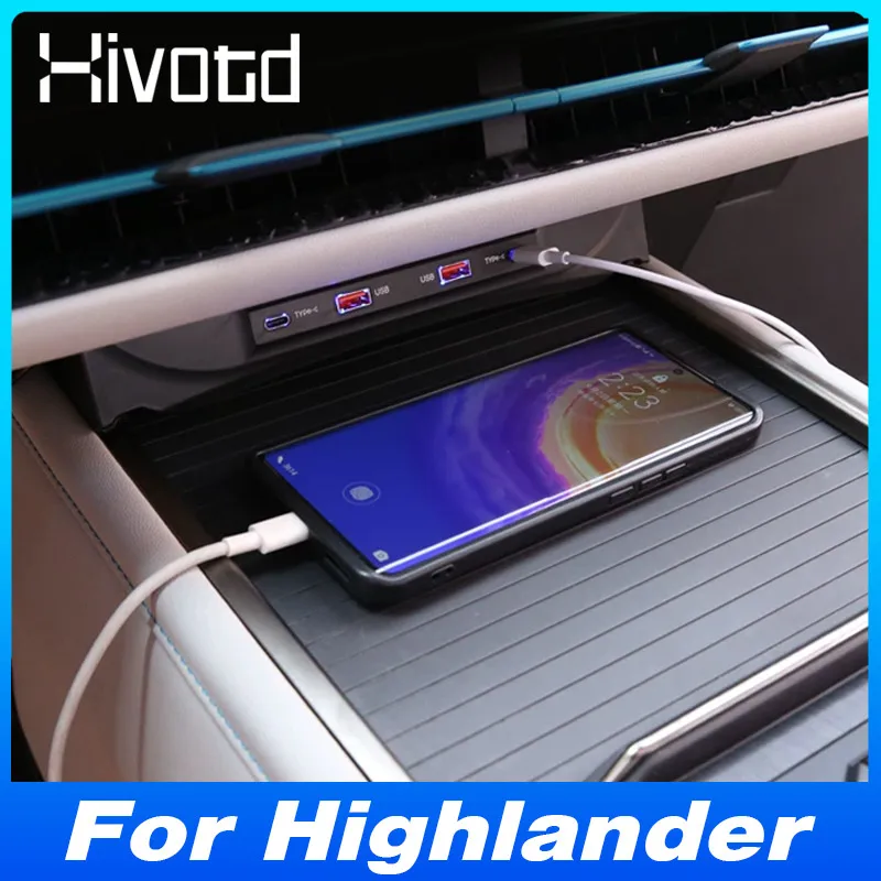

For Toyota Highlander XU70 Car Docking Station USB HUB Type-C Fast Cell Phone Charger Adapter Interior Accessories 2021-2023