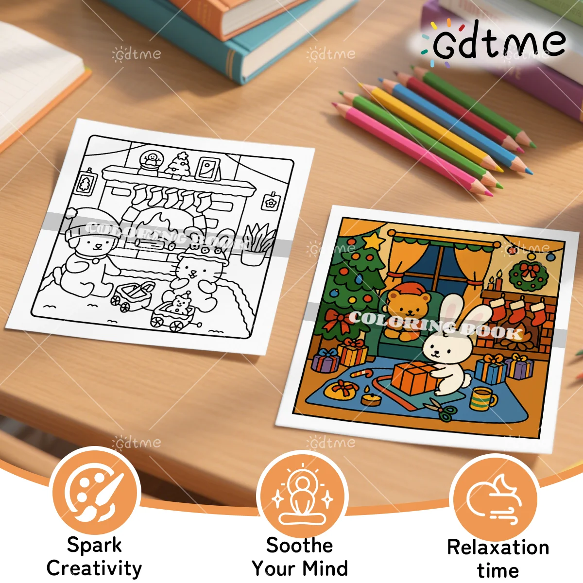 كتاب تلوين مريح لعيد الميلاد - ورق سميك للبالغين والمراهقين - كتاب رسم لطيف ومبتكر لتخفيف التوتر، فكرة هدية يمكنك صنعها بنفسك