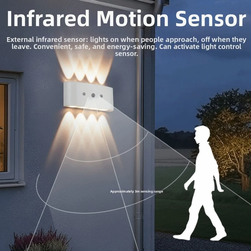 

Двойное освещение вверх вниз, настенный светильник с датчиком движения PIR, 3-цветный светильник, перезаряжаемый светодиодный настенный светильник, водонепроницаемый бра 4/6/8 Вт