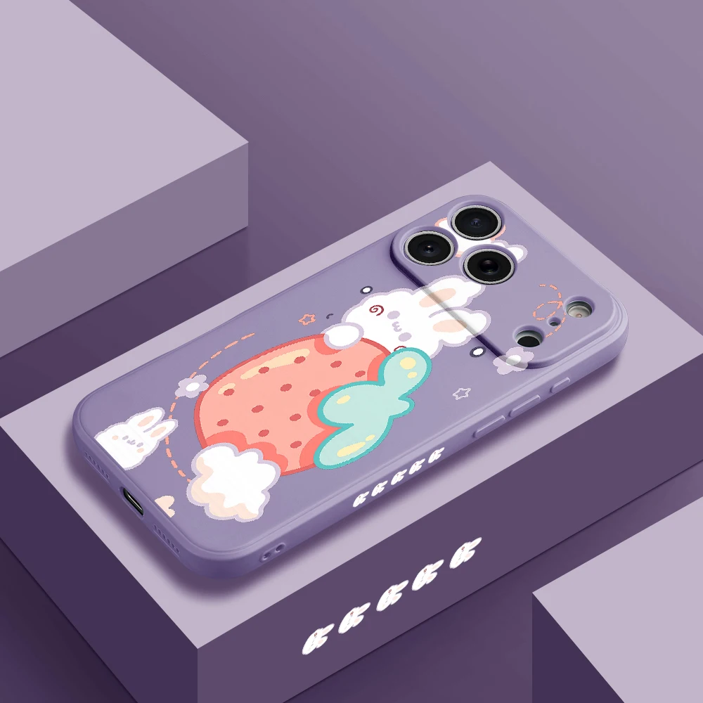 الفراولة أرنب جراب هاتف آيفون 17 ProMax 17 الهواء 16 15 14 13 12 11 برو ماكس XS Max7 8 زائد 16e 16 زائد غطاء من البولي يوريثان Coque #1