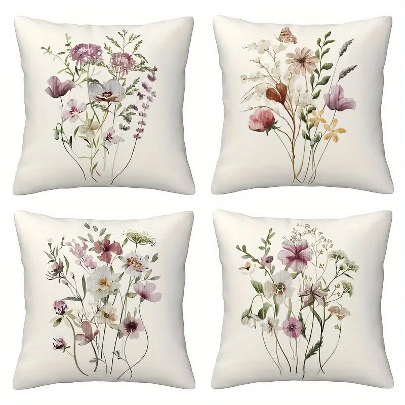 4 Fundas  Almohada Florales | Decoración con Patrón  Pintura al Óleo, Fundas  Cojín Cuadradas con Cremallera Cómodas, Ac