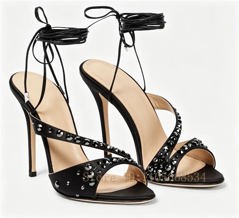 Women Satin Rhinestone Stilett - Sandal Strappy Heeled 评论和价格