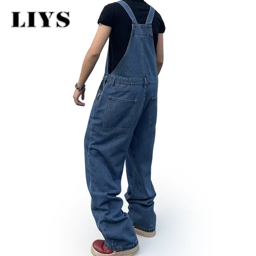 Imagen 2 del producto Monos para hombre, tirantes de mezclilla, pantalones vaqueros holgados simples, informales de calle para hombre, monos sueltos lavados de cintura media, chándal largo