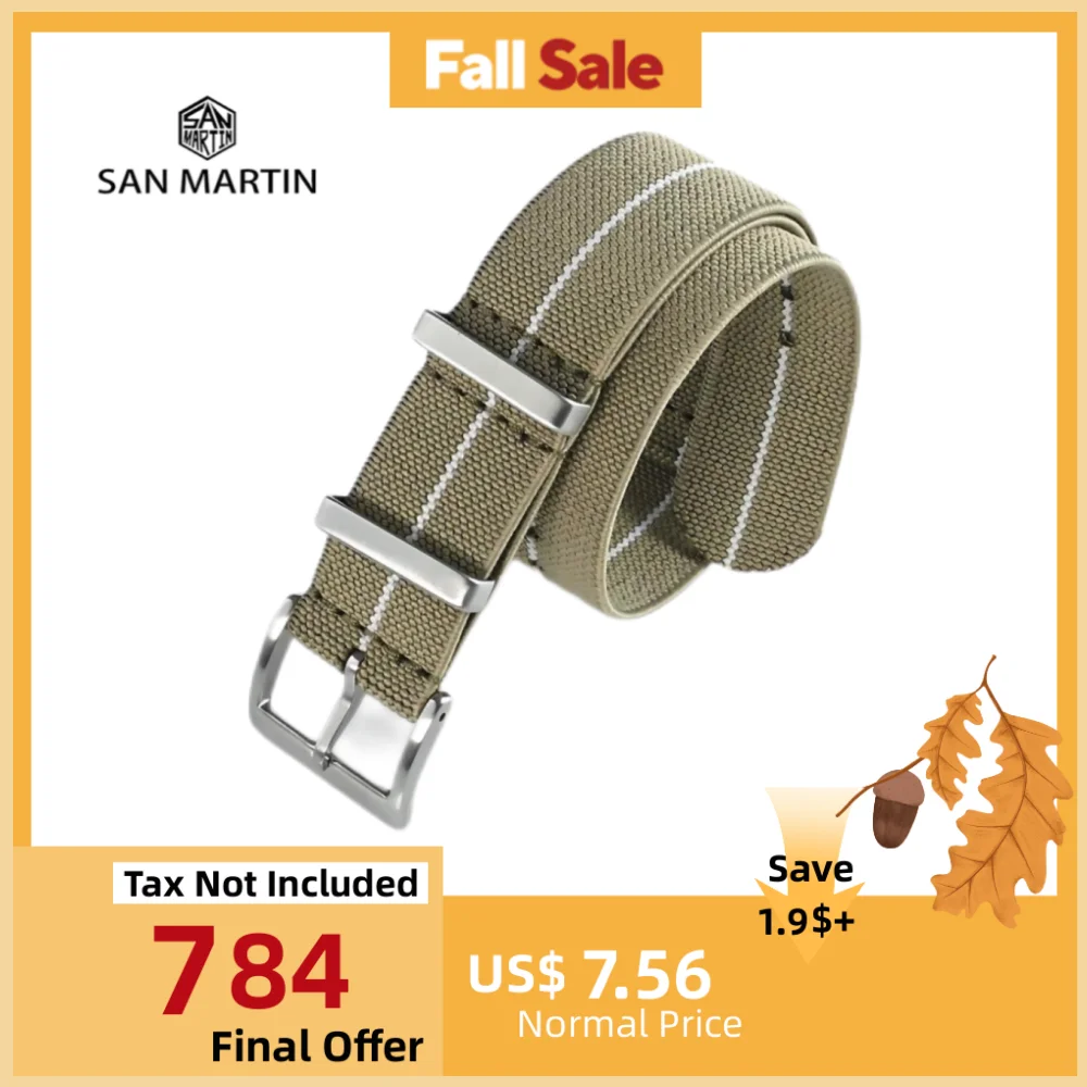 

San Martin Nylon Watchband 22mm Elastic Strap 20mm Premium Watch Bands For Wristband Men Women Sweat With Pin Buckle BD0001