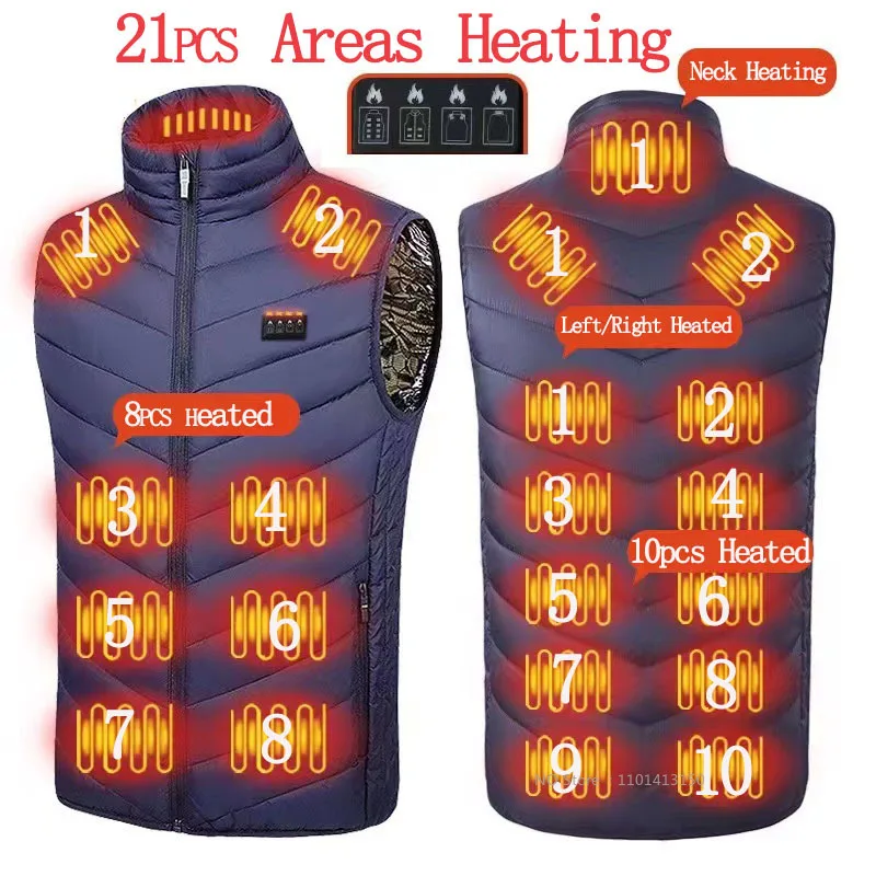 17PCS Areas Heated Vest Jacket USB Men Winter Electrically Heated Thermal Waistcoat for Hunting Hiking Warm Hunting Jacket