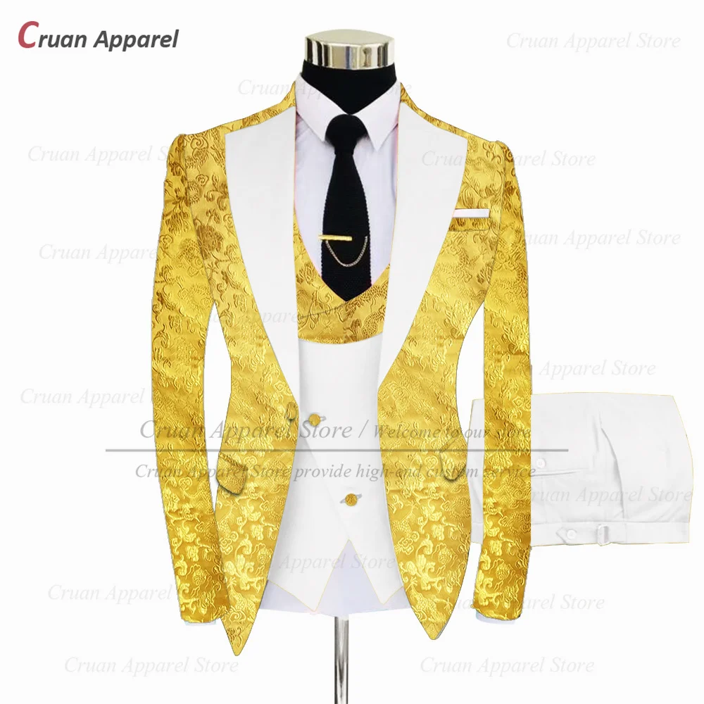 Fashion Red Suit Set For Men Wedding Party Groomsman Luxury Outfits Tailor-made Classic One Buttons Blazer Vest Pants 3 Pieces