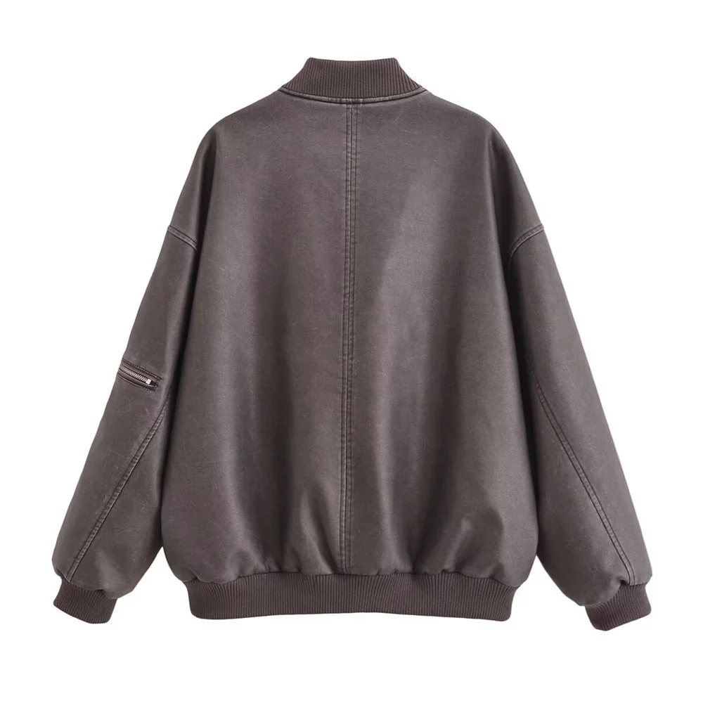 여성용 스탠딩 칼라 긴 소매 지퍼 장식 디자인 가을 겨울 신상 루즈핏 재킷