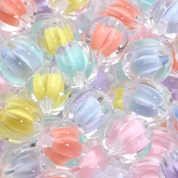 30pcs 12x13mm Colorful Transparent Acrylic Beads Pumpkin Shape Spacer Loose Beads For Jewelry Making Diy Bracelet Necklace Craft