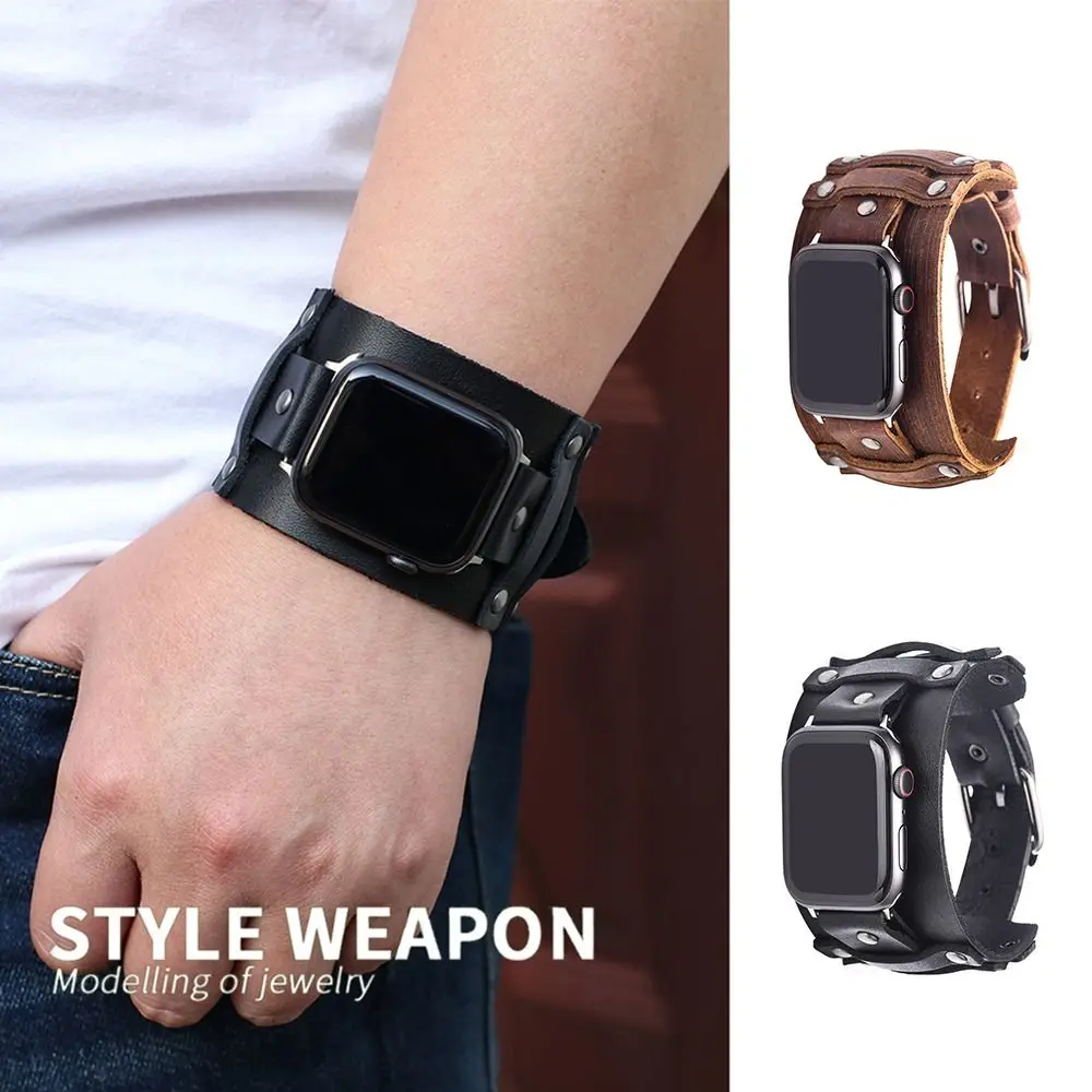 Punk Leather Band Strap for Apple Watch 7 6 5 4 3 SE iWatch 38 40 41 45 42 44mm Smartwatch Accessories