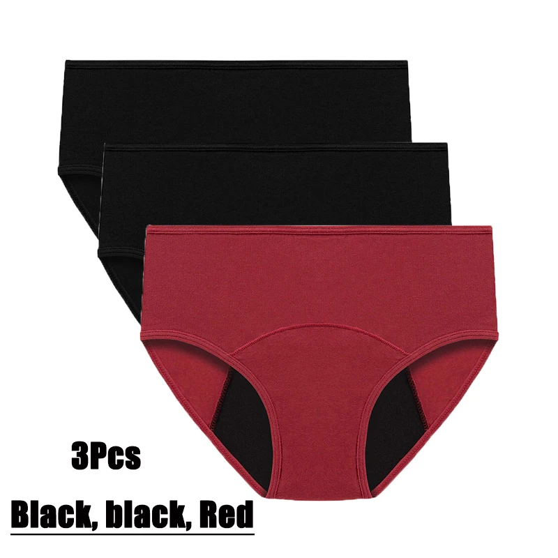 

3 шт., менструальные трусики из чистого хлопка с тяжелым потоком, 3-слойные женские менструальные трусики, физиологическое нижнее белье, впитывающие герметичные менструальные трусики