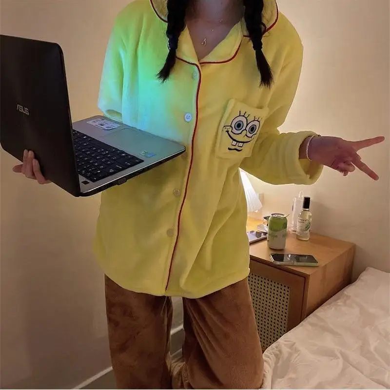 أنيمي سبونجبوب باتريك ستار الكرتون زوجين منامة المرأة نموذج الشتاء رشاقته الدفء المرجان الصوف لطيف صالة الملابس جديد #6