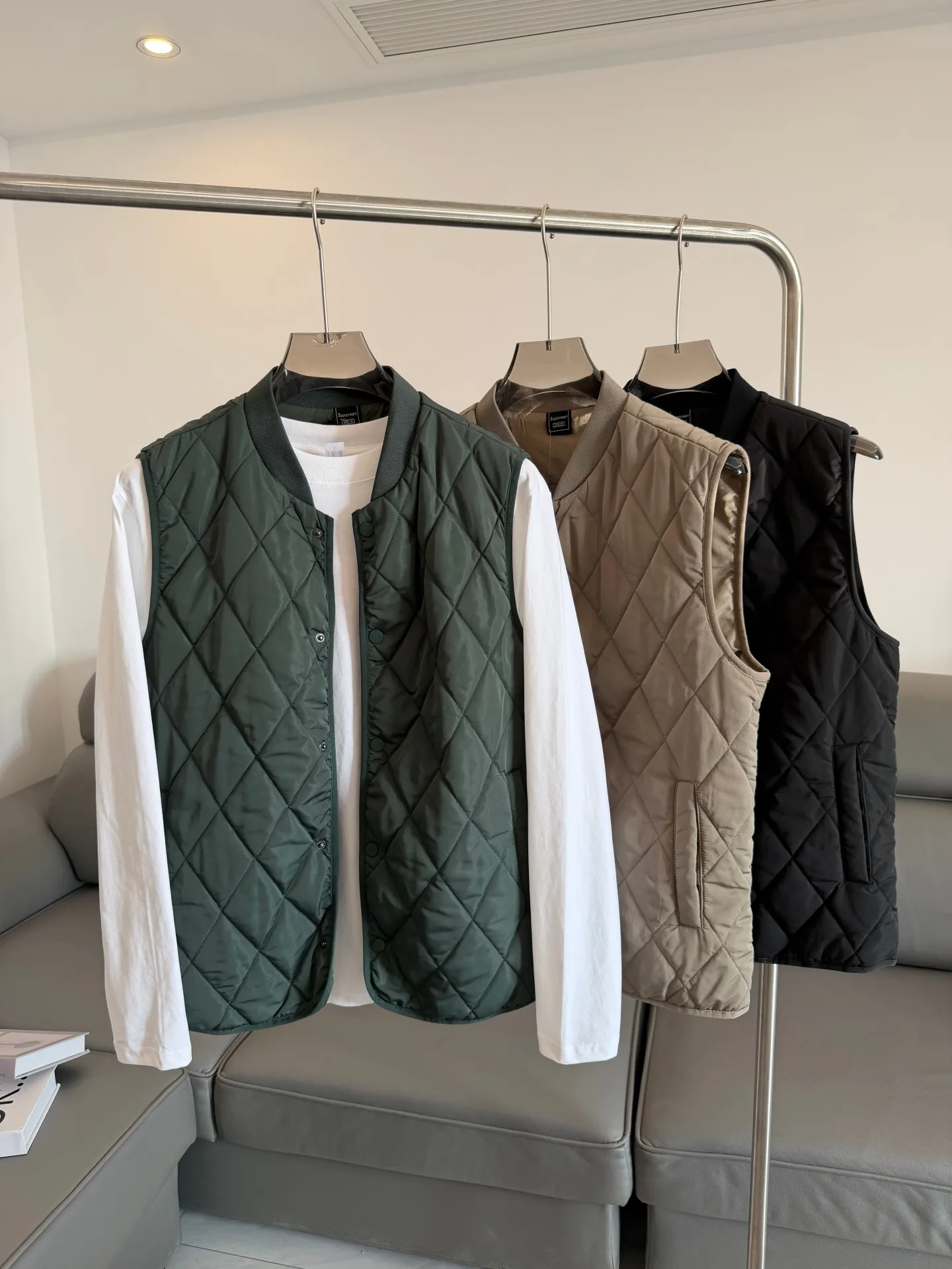 

Мужской хлопковый жилет в стиле ретро с ромбовидной строчкой, легкий, теплый, повседневный, с воротником-бомбером, осенне-зимний, приталенный крой