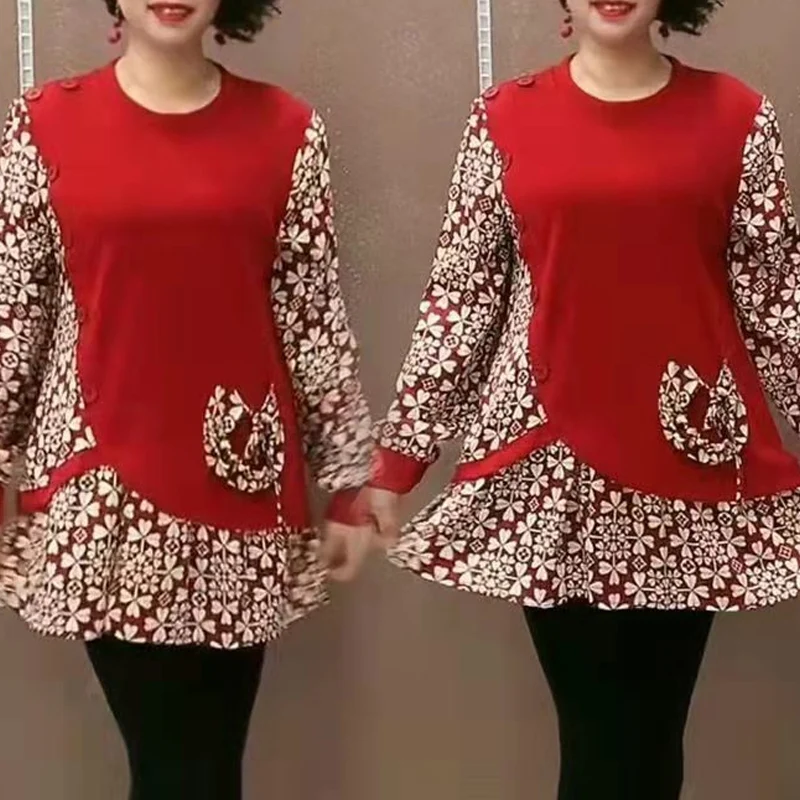 Primavera autunno nuovo girocollo manica lunga moda camicetta donna High Street stampa bottone Patchwork pullover Vintage Bow Tops