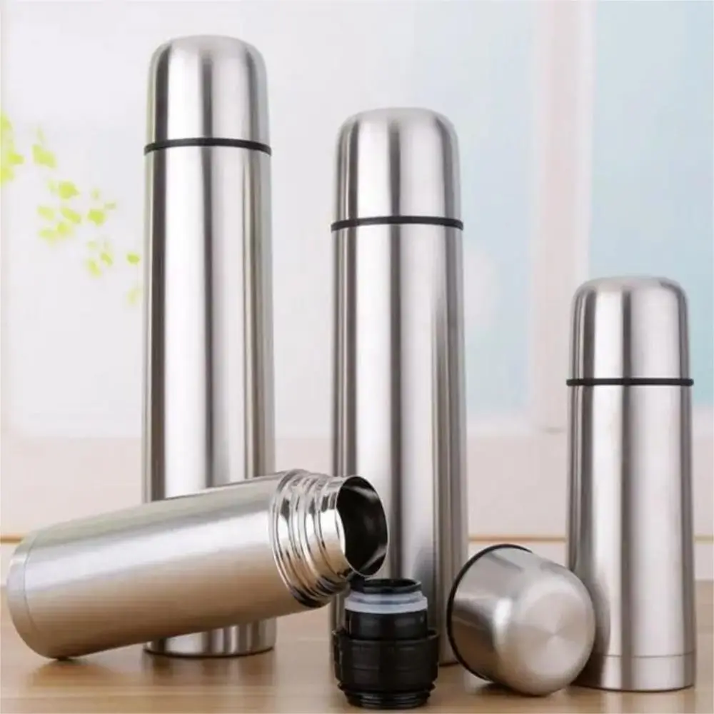 Taza Termo de acero inoxidable de doble capa, termo plateado de 350/750/1000ML, termo aislado de gran capacidad, bebidas calientes/frías