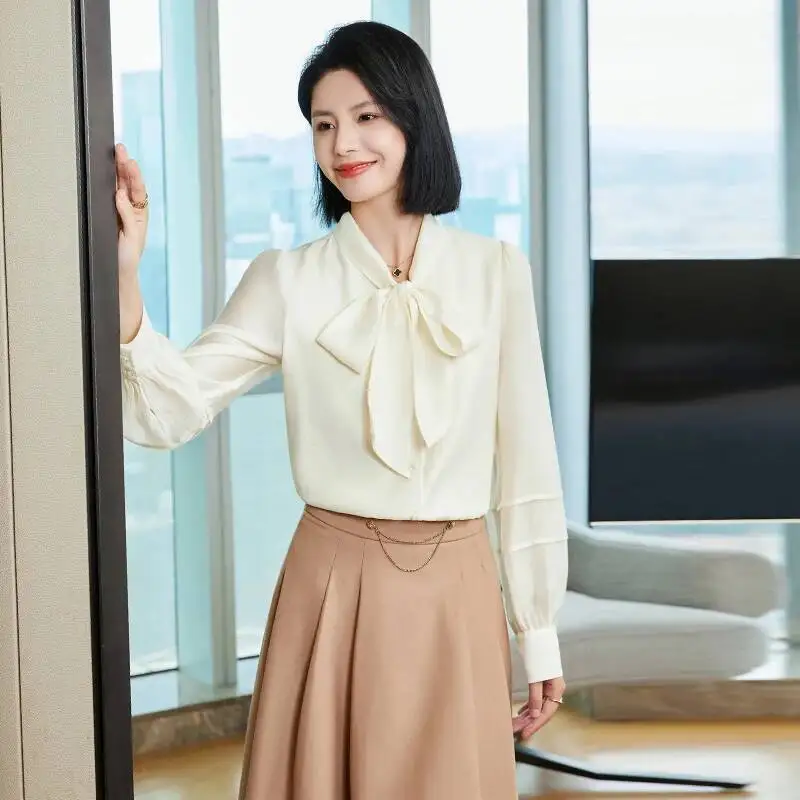 

Новое поступление 2024, весенне-осенние модные стильные блузки, рубашки для женщин, офисная рабочая одежда, профессиональные топы с длинными рукавами, одежда