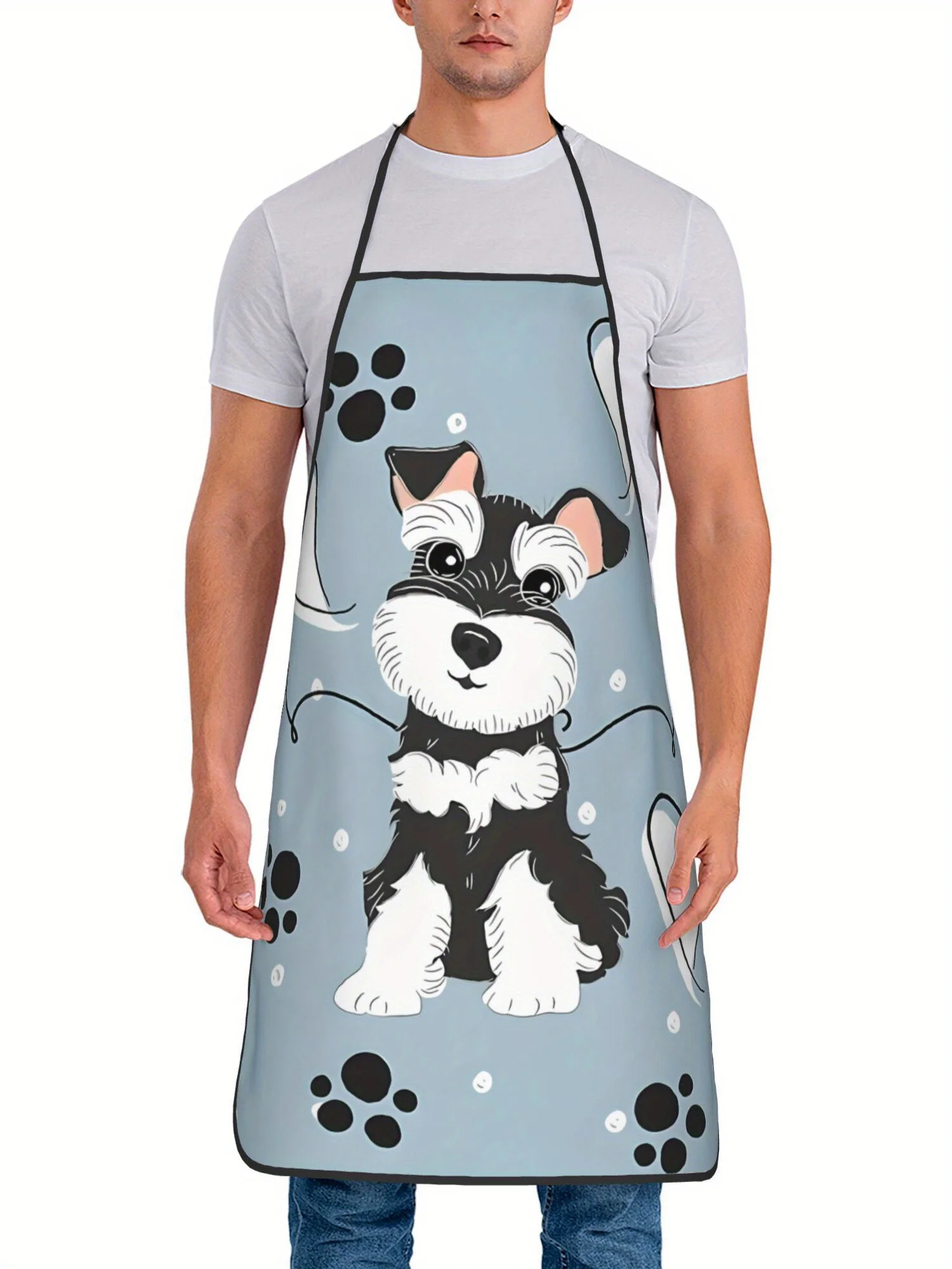 

Забавный фартук с изображением черно-белого миниатюрного шнауцера, с принтом для мужчин и женщин, машинная стирка.