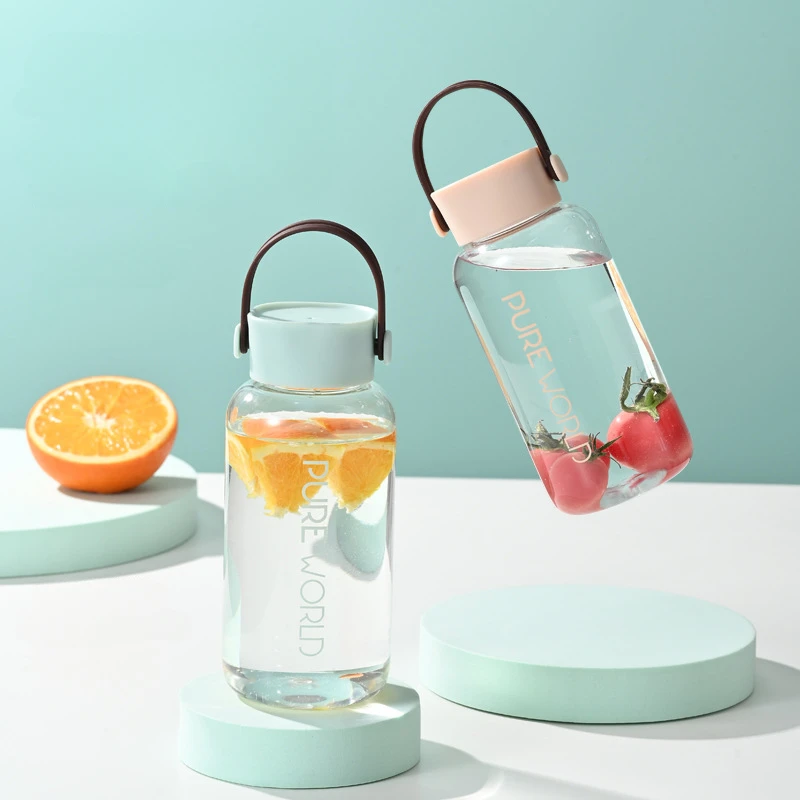 

450ml Cute Summer Transparent Plastic Water Bottles Student Sports Outdoor Portable Drinking Cup Fashion Water Bottle with Rope