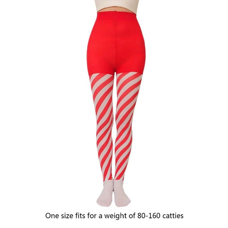 Christmas Colorblock Candy Cane Striped Pantyhose High Waist Full Length Tights