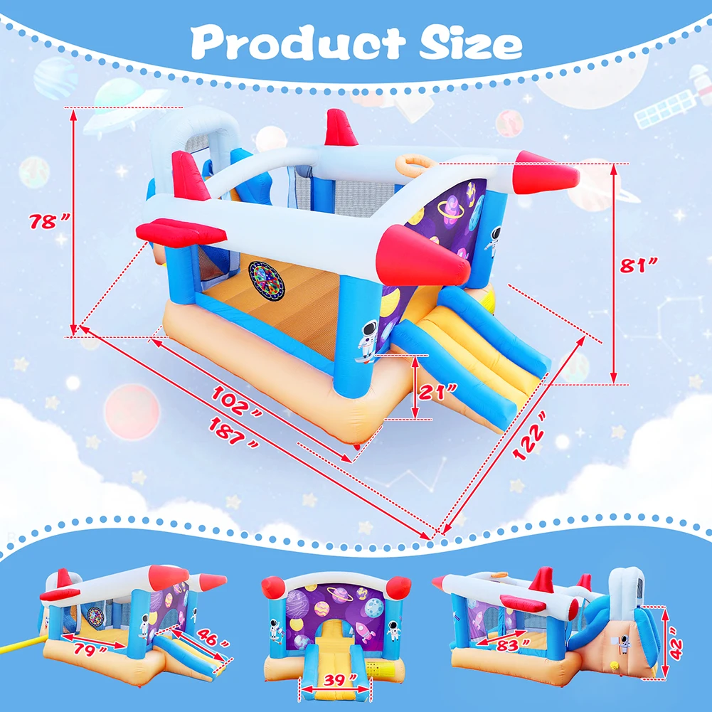 Multifunctional Inflatable Bounce House Extra Large 187 x 122 x 81'' Extra Thick Material Jumping Castle With Long Slide