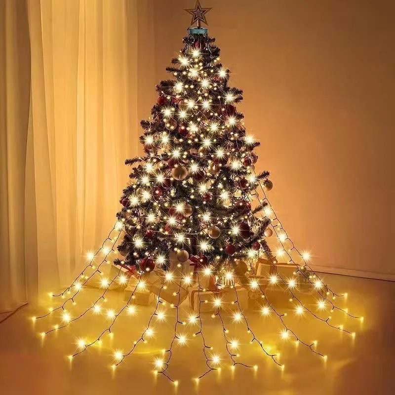 LED Kerstboom Topper Lights Ring WaterfallString Lights Outdoor Waterdichte Tuin Yard Decoratie HolidayTree Verlichting Decor
