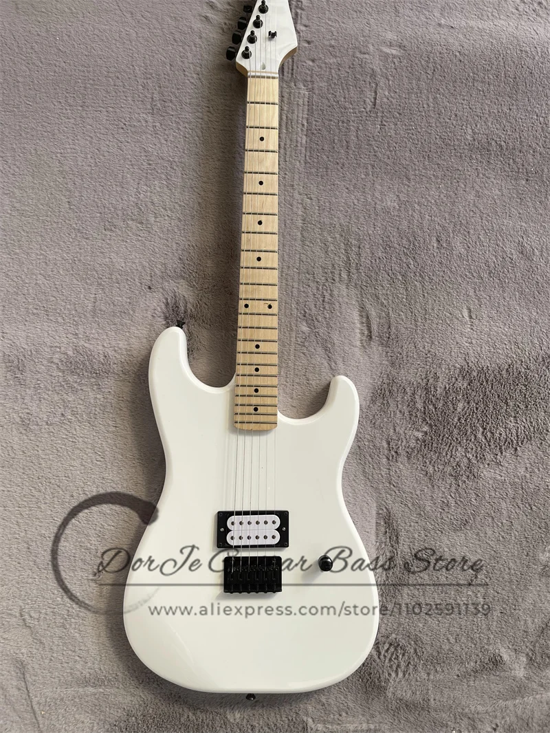 

White Electric Guitar Fixed Bridge Maple Fingerboard White Pickup Black Tuners Strings Through Can Custom Color