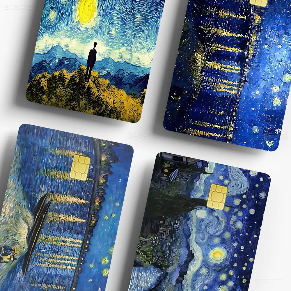 Van Gogh Starry Sky Anime Cartoon Bear Skin Sticker Film Tape Case for Big Credit Debit Card Front Side