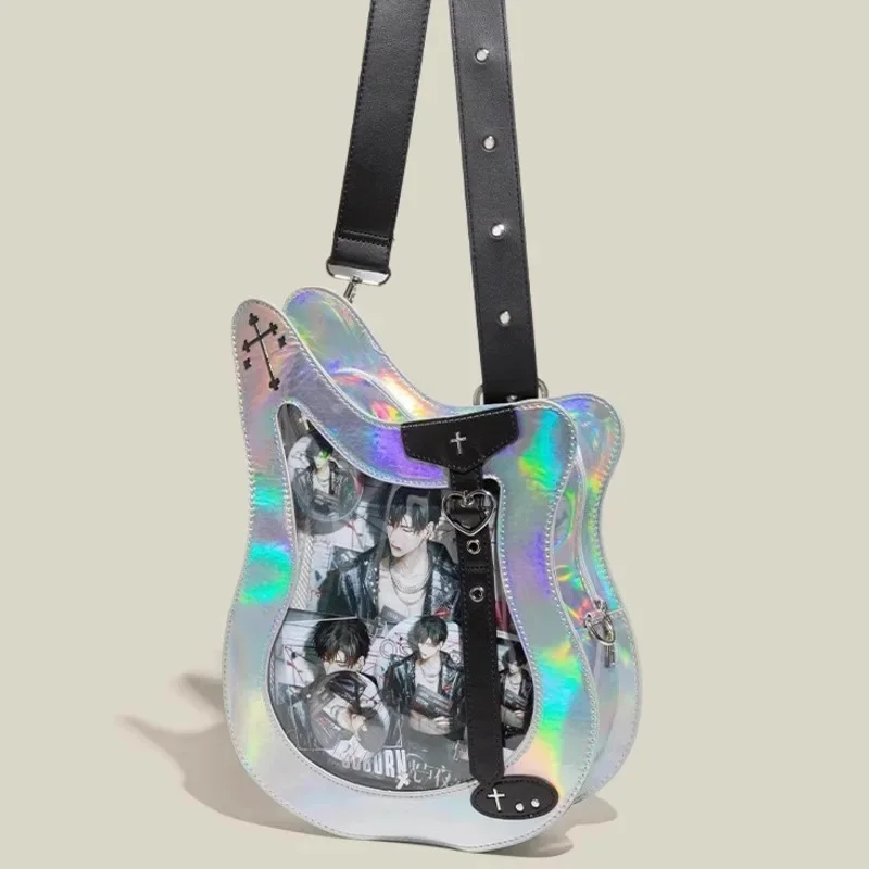 Bass Guitar Y2K Itabag Laser Subculture Bar Millet Zip Board Transparent Back To School High Capacity Crossbody Shoulder Bag New