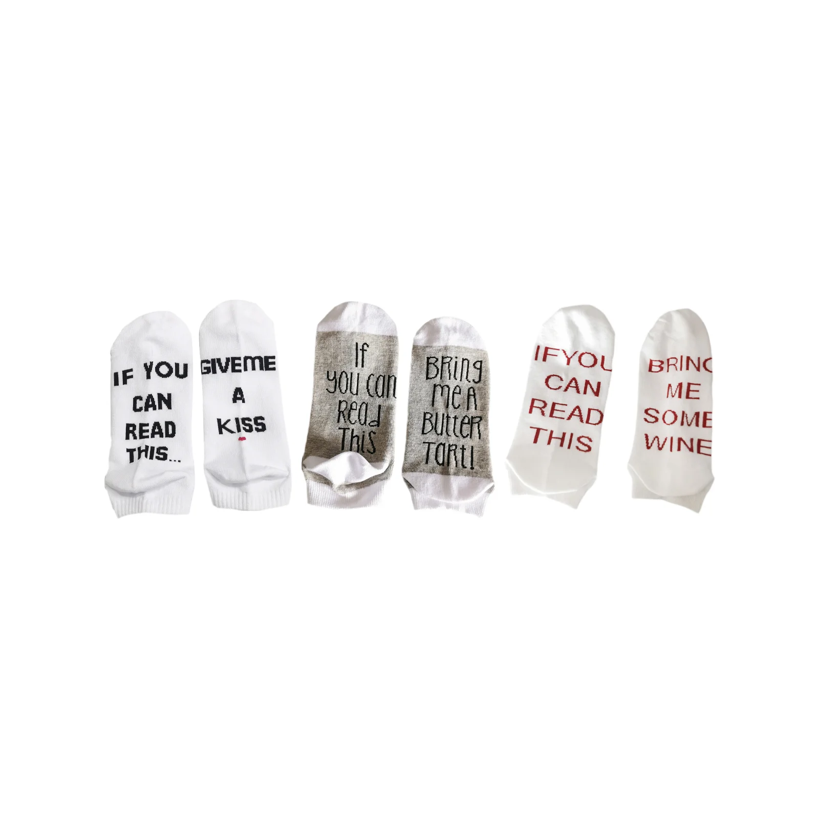 Uniform foot lettering socks for men and women - one pair each of white love/white light gray/white and red letters