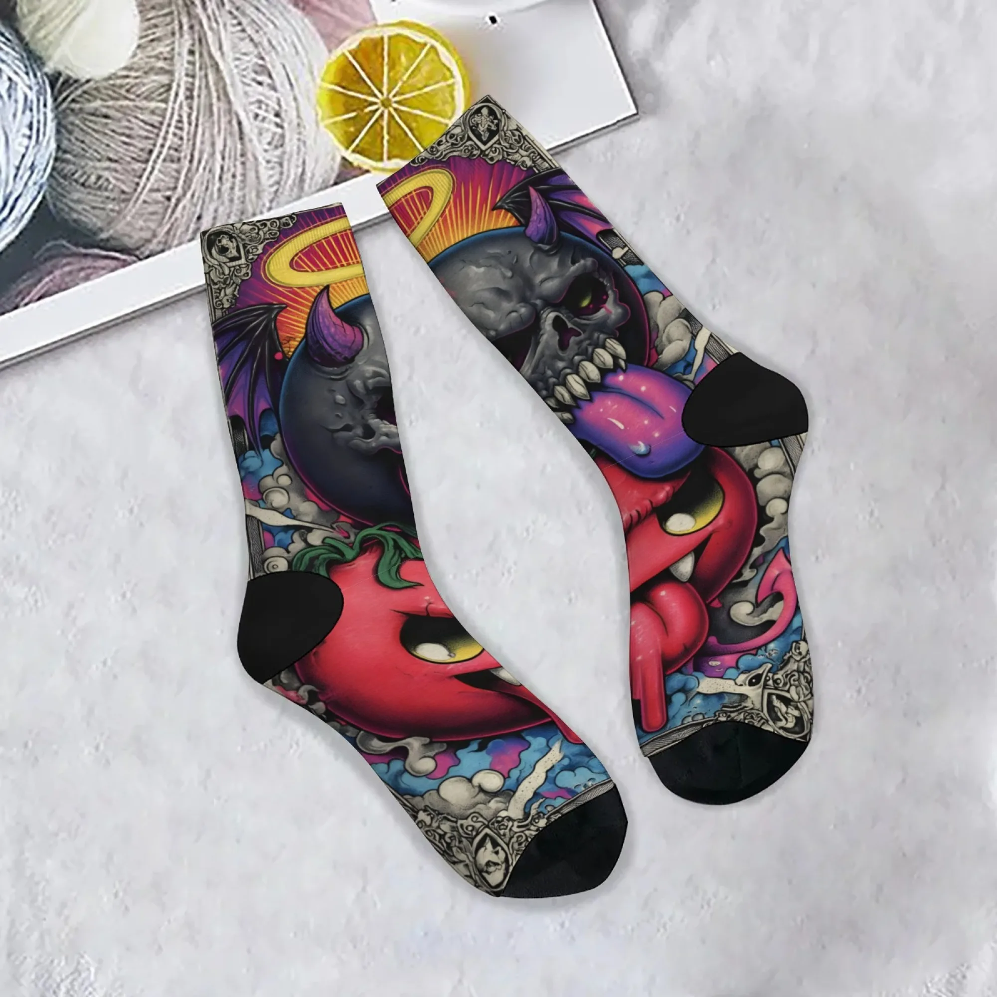 Tomato Angel Devil Men's Socks Soft Comfortable Skin-Friendly Men's Socks Outdoor Sports Casual Retro Fashion Edgy Graphic Socks