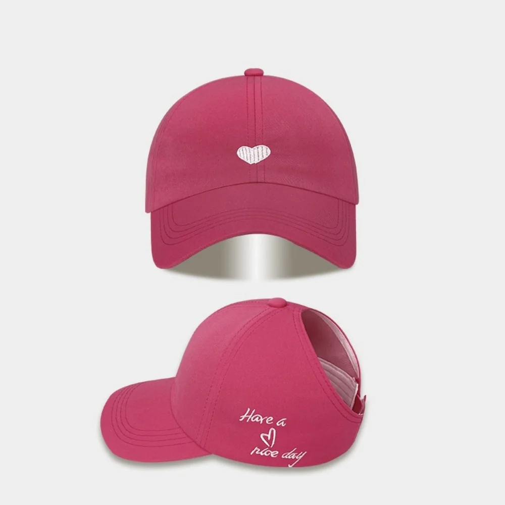 Embroidered Love Heart Design Baseball Cap Hollow Empty Top High Ponytail Caps Adjustable Solid Color Sun Hat for Women Girls