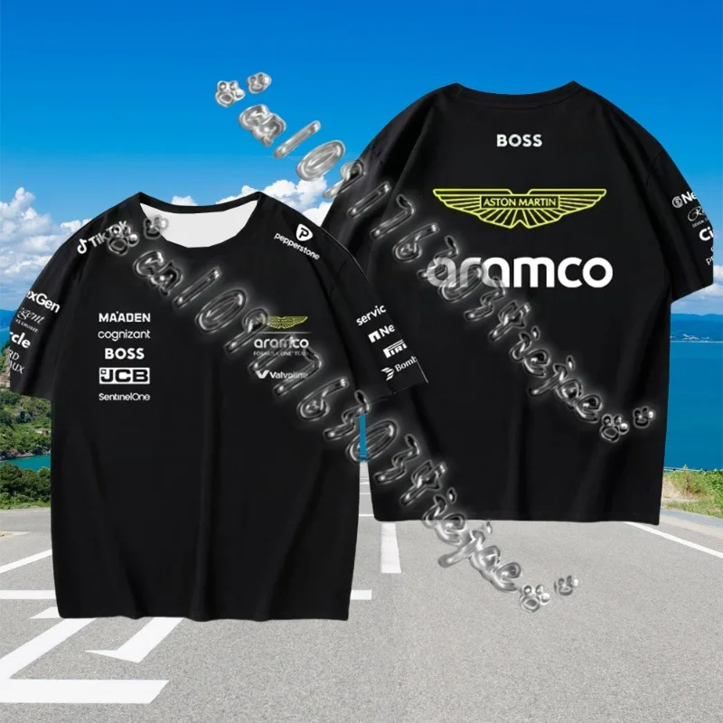 

2025 Aston Martin F1 Team Outfit Alonso Racing Suit Ice Silk Quick Drying Short Sleeved T-shirt for Men and Women