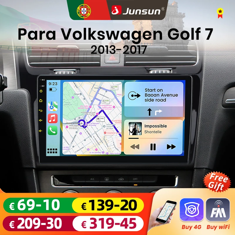 Junsun Kabelloses CarPlay Android Auto für VW Golf 7 MK7 2013-2017 8-Kern Autoradio Intelligente Systeme 2 DIN GPS BT WIFI 4G Headunit Navigation Bluetooth FM DSP RDS DAB+