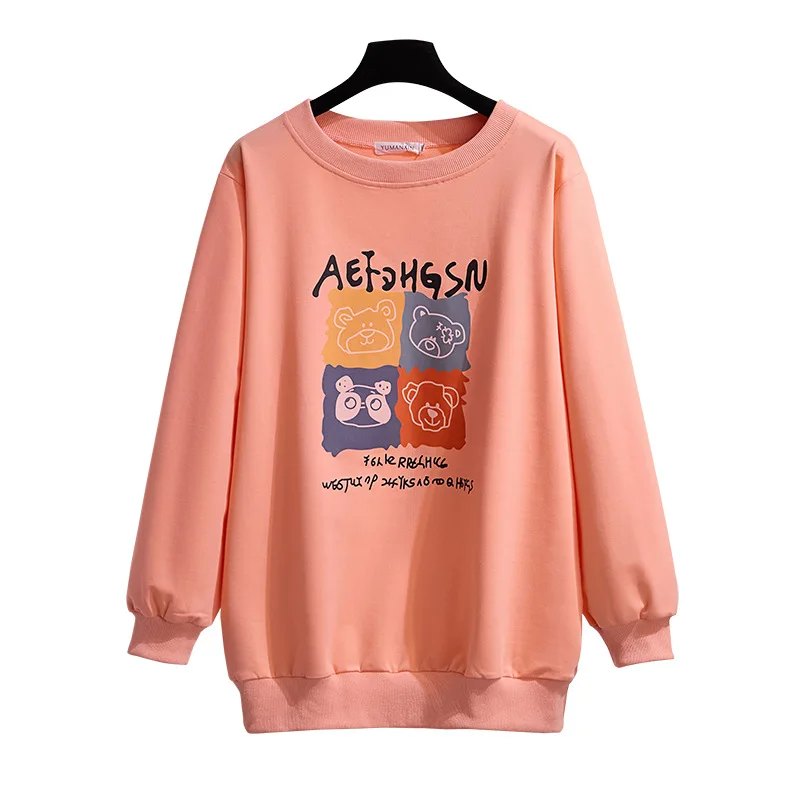 Sudadera holgada de dibujos animados para mujer, 175Kg, con cuello redondo, para primavera y otoño, 6XL, 7XL, 8XL, 9XL, 10XL, 11XL, 6 colores, novedad de 170