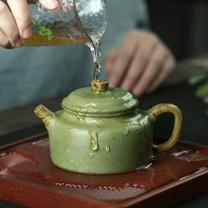 【Keramikquelle Sand Art】Yixing Original Yixing Ton Teekanne Berühmte Li Xiaolu Reiner handgemachter Anzug Grüne Bohnen Sand Dezhong