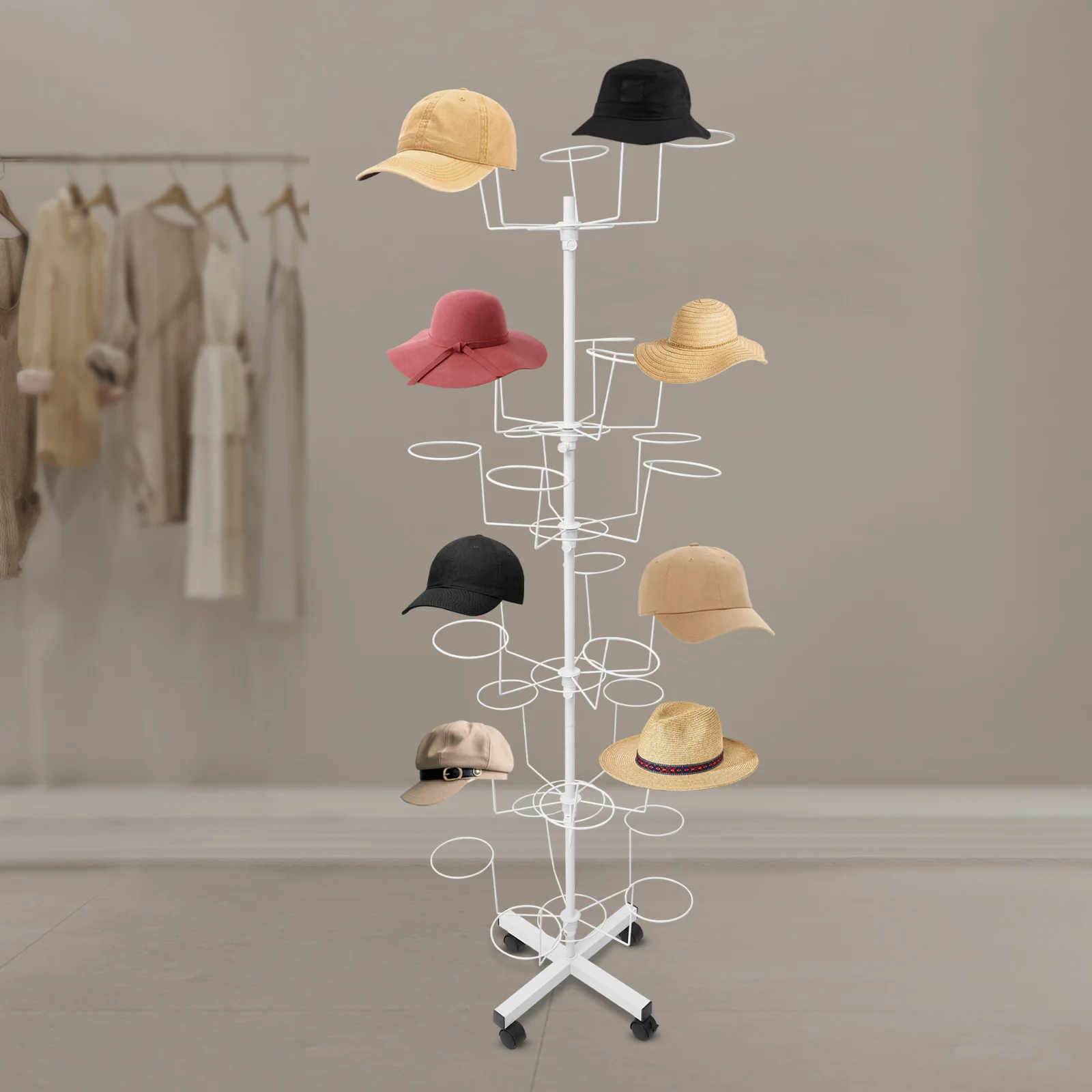

6-tier Hat Rack 30 Hats Capacity Clothing Hanging Iron Mobile Cap Rack Organizer Storage Rack for Home Dormitory Store