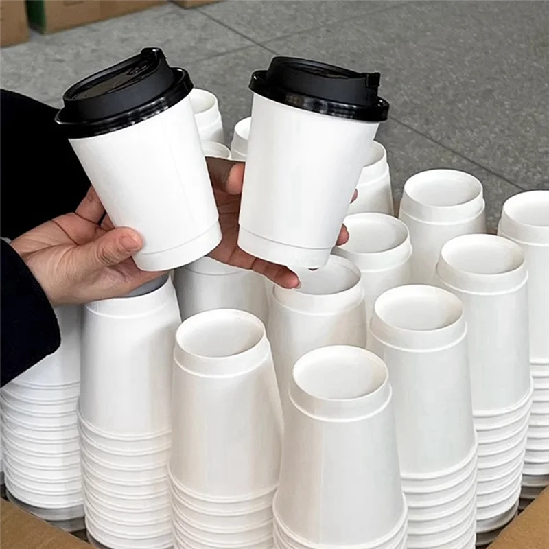 

【Rushed】Double-Layer Disposable Coffee Cups With Lids, Insulated Paper Cups For Hot Beverages, Perfect For Takeaway & Catering