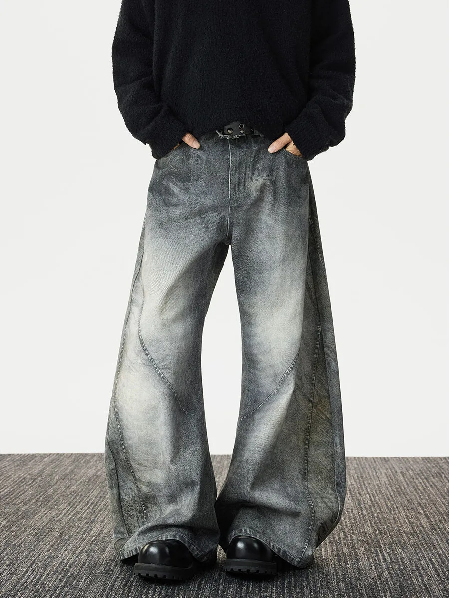 

American Sle Vintage Men's Jeans Loose Straight Leg Pants ed ey Wide Leg Long Trousers Casual Autumn Winter Clothes