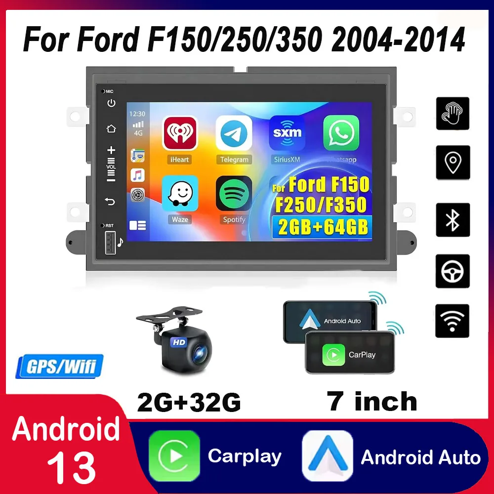 

7-дюймовый автомобильный стерео радио с GPS-навигацией, подходит для Car-play GPS Navi, совместимый с Ford F150/250/350 2004-2014 Android 13