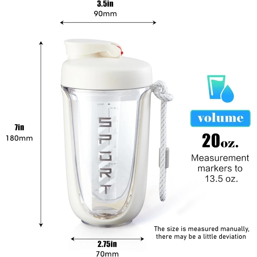 프리미엄 프로틴 파우더 쉐이커, 590ml/20oz, 새지 않는 트라이탄 소재로 운동 전 음료에 적합합니다. BPA 프리 플라스틱 공 포함 썸네일 3