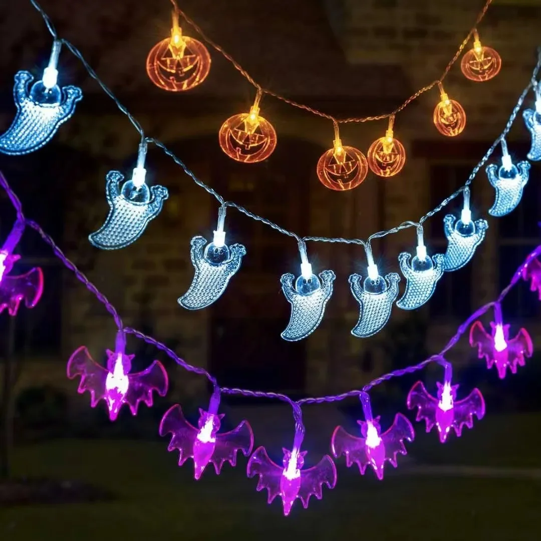 2024 Halloween Party Light String Pumkin Bat Ghost Glowing Light Strings Horror Ghost Festival Party Happy Halloween Party Decor